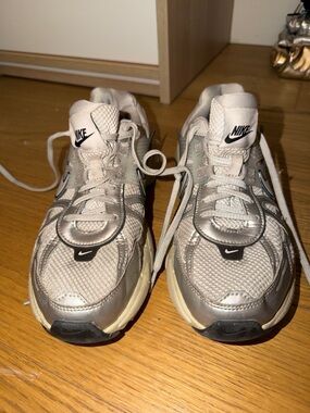 Nike Metallic Silver and Light Gray Mesh Running Shoes